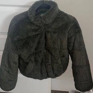 Green puffer fur jacket